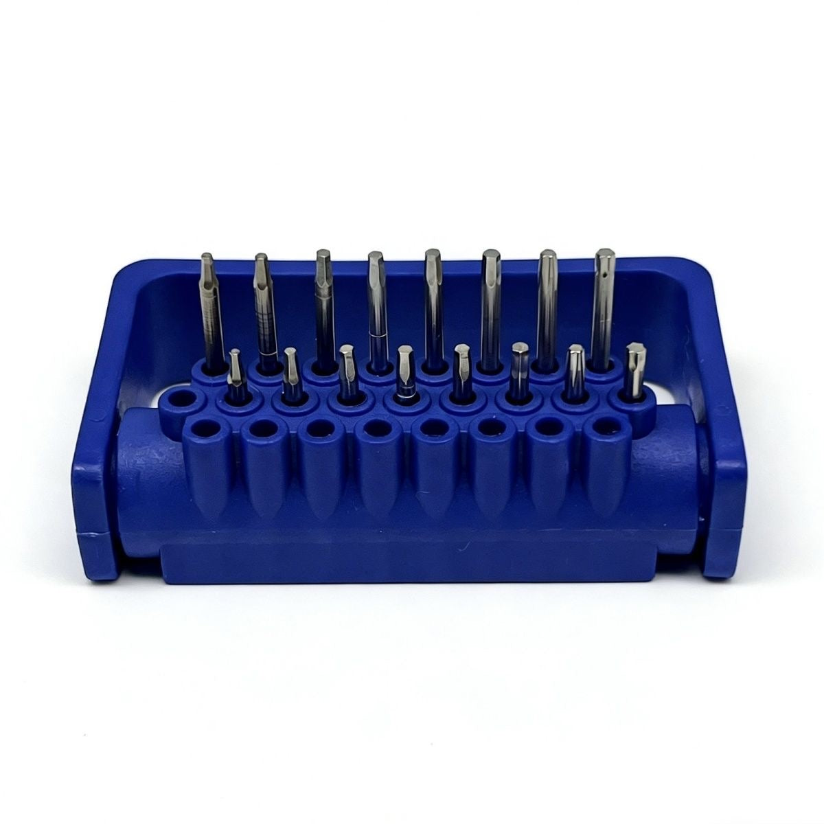 Dental implant machine screwdriver drivers in organized set